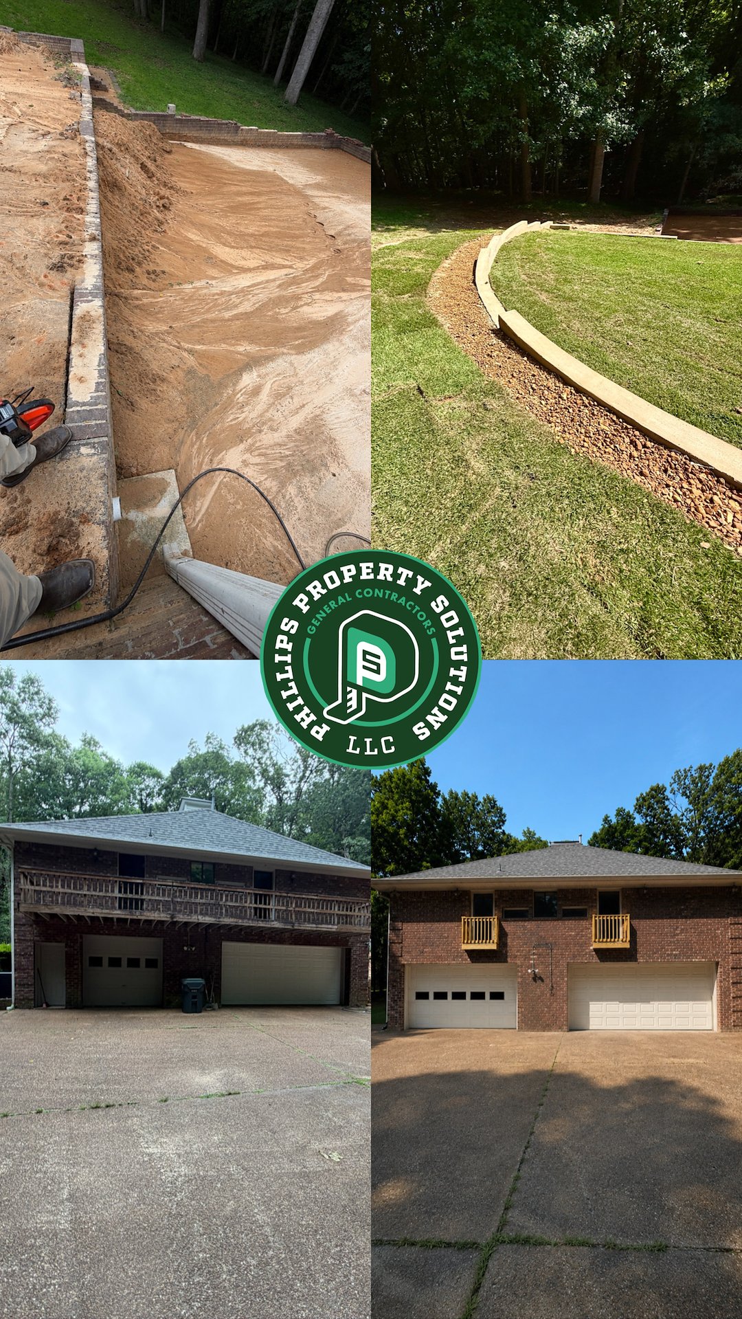Retaining Wall, Zoysia Sod Installation, Deck Demolition & Romeo and Juliet Balcony Construction in Bartlett, TN